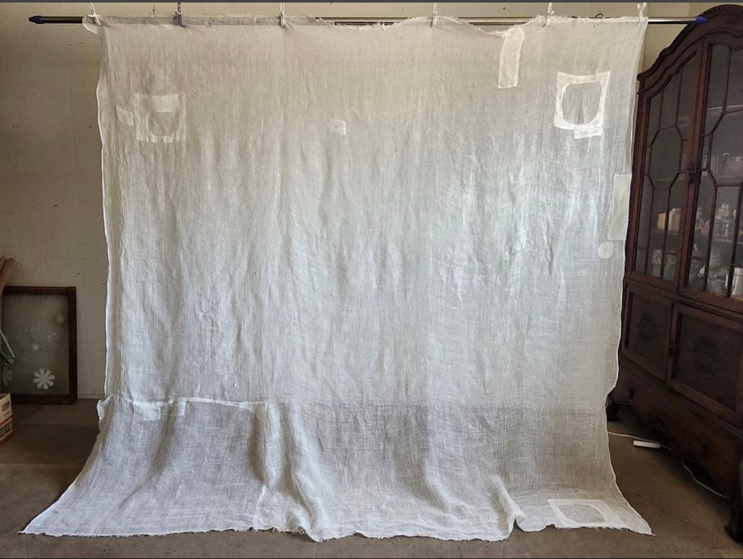 古布 木綿 白蚊帳 古裂 生成 リメイクタペストリー 間仕切り カーテン 洗濯済