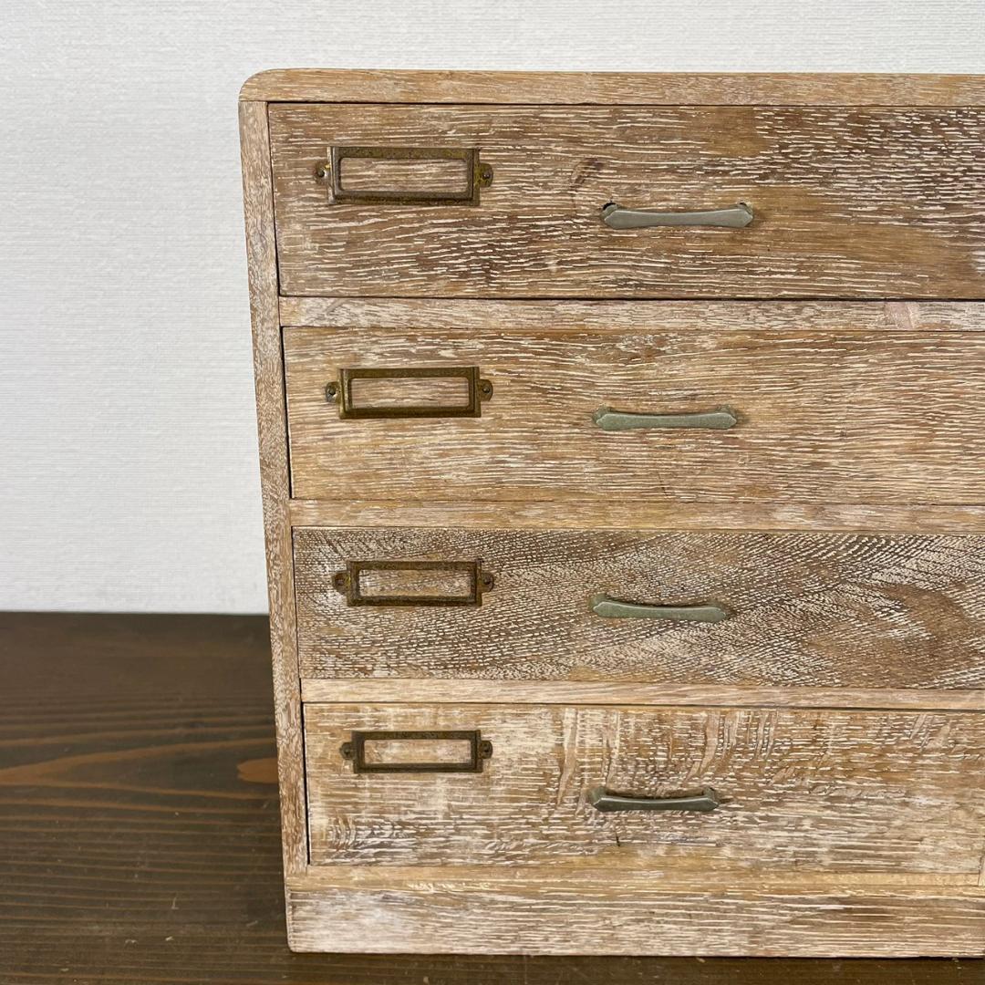 ヴィンテージ 小引き出し 4杯 ネームプレート付 白木 抽斗 収納箱 レトロ
