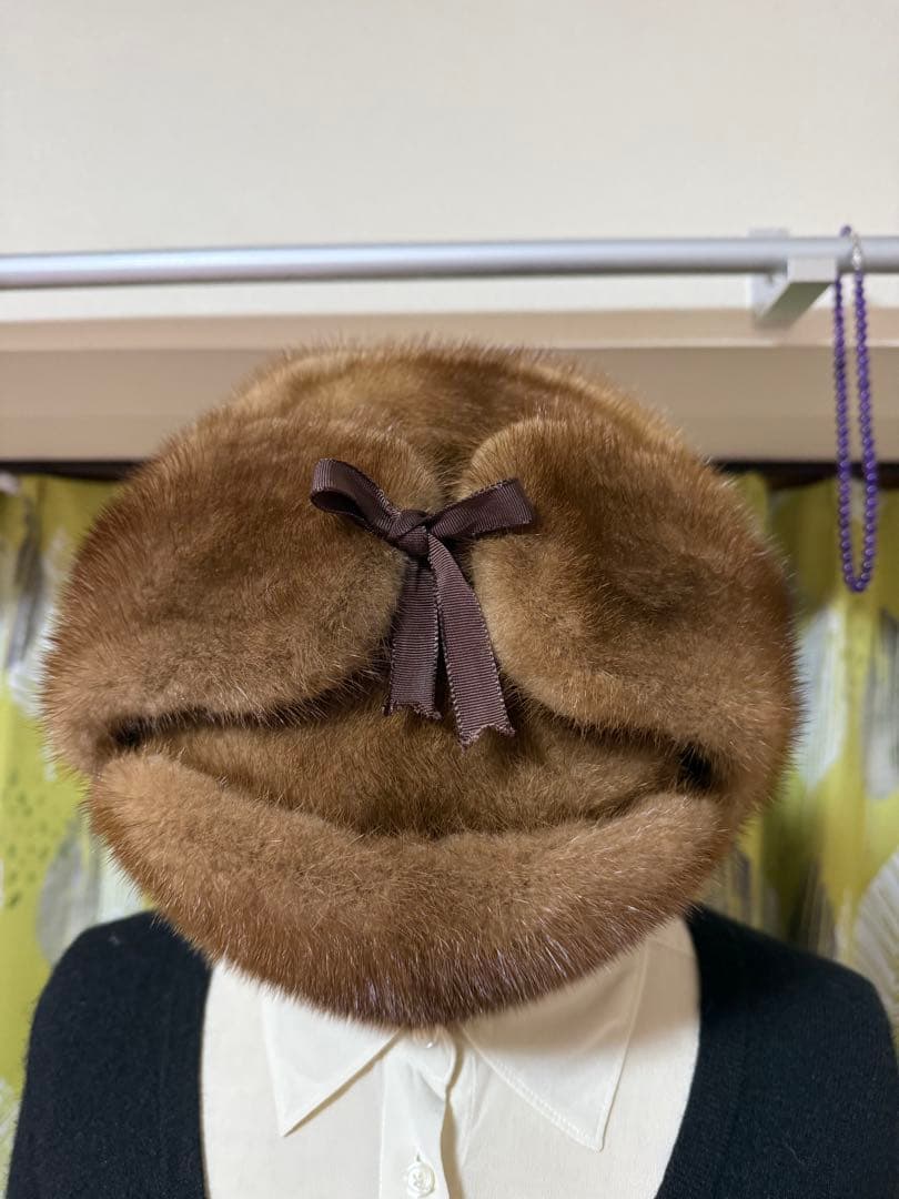 ミンクファー帽子　フライトキャップ ロシア帽 ブラウン 防寒　58cm ブラウン