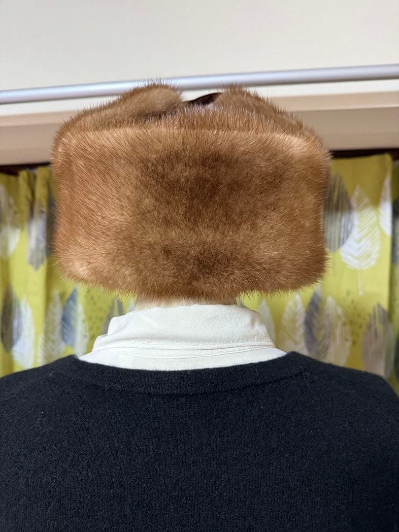 ミンクファー帽子　フライトキャップ ロシア帽 ブラウン 防寒　58cm ブラウン