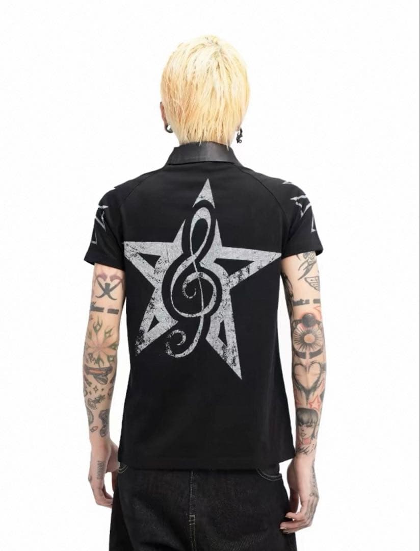 トップス DETW 25SS Dark PU Leather Polo Tee