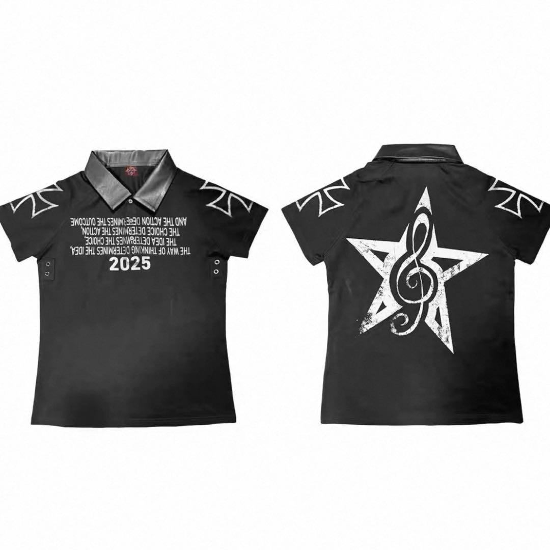 トップス DETW 25SS Dark PU Leather Polo Tee