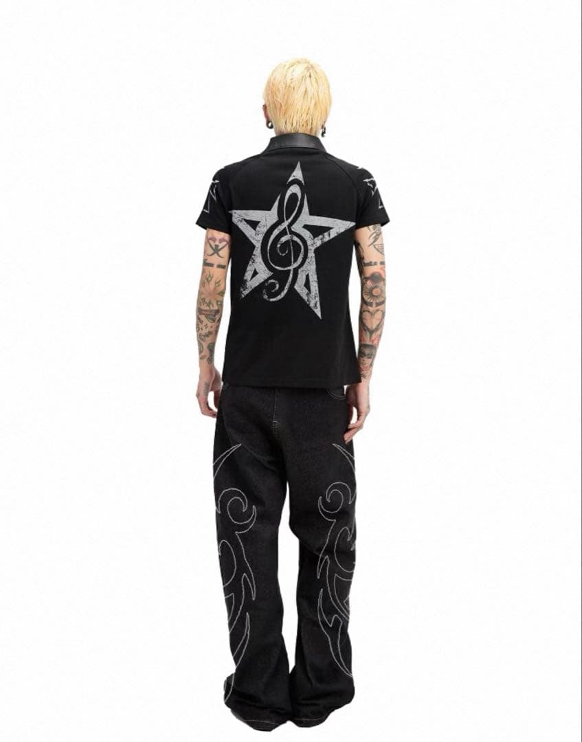 トップス DETW 25SS Dark PU Leather Polo Tee