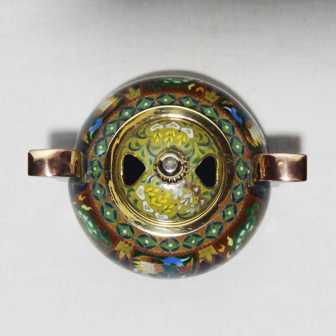 【錦雲軒 稲葉七宝】 玉形耳付古代文 七宝香炉 共箱 茶道具 香道具