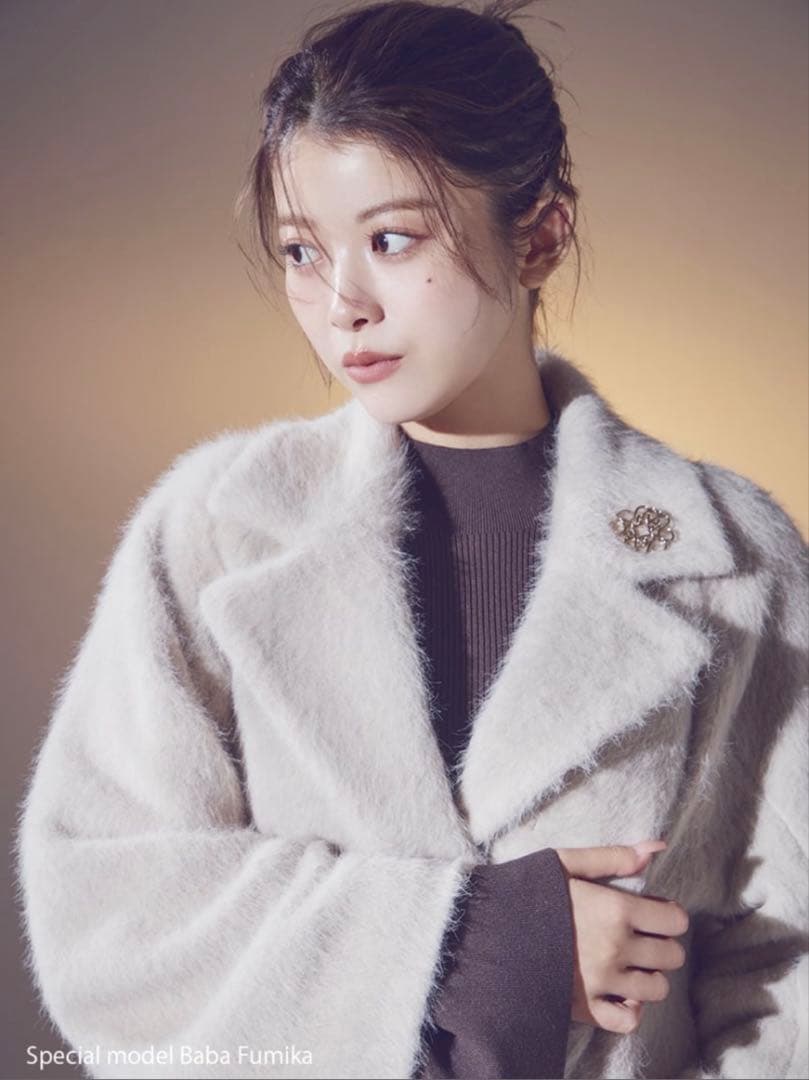 タグ付き ブローチ付きシャギーロングコート SNIDEL スナイデル 0[00]