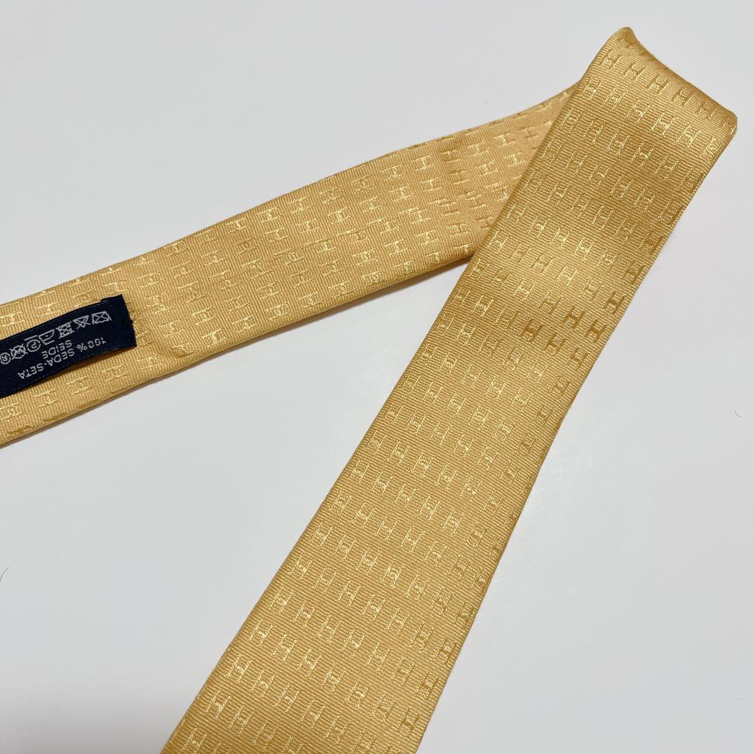 美品 エルメス ネクタイ ハイブランド H柄 ファソネ 光沢ジャガード織り 希少