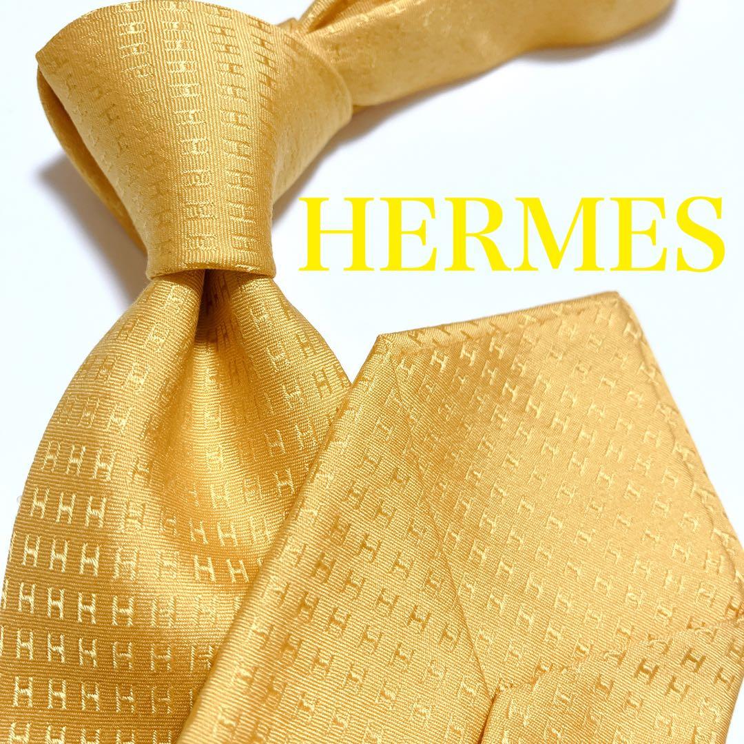 美品 エルメス ネクタイ ハイブランド H柄 ファソネ 光沢ジャガード織り 希少