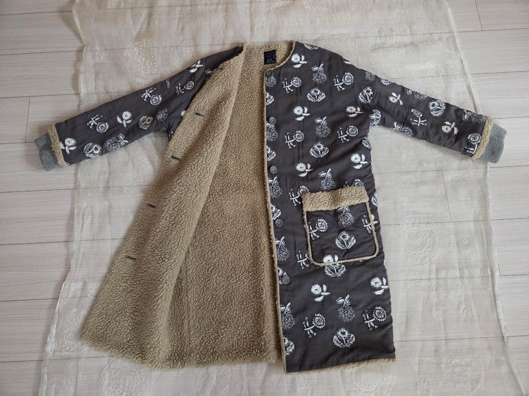ミナペルホネン　quarted ボアコート　お花刺繍　グレー