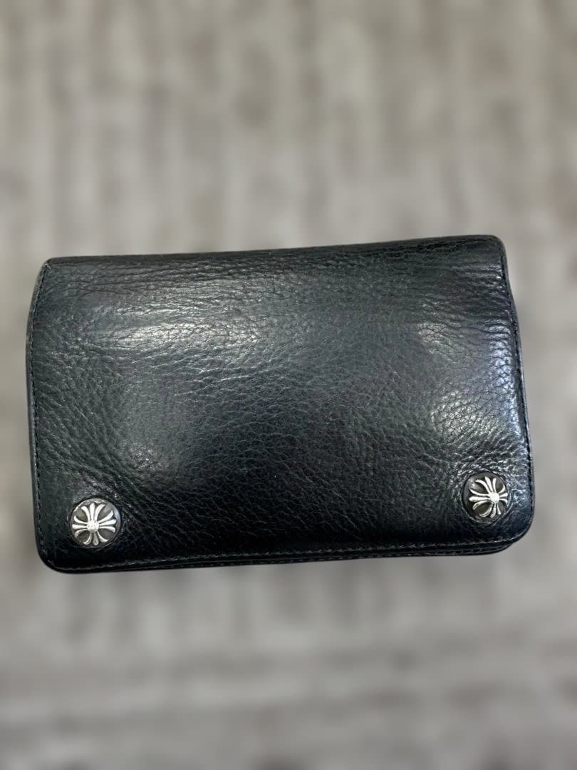 CHROME HEARTS 1ジップクロスボタンレザーウォレット ブラック