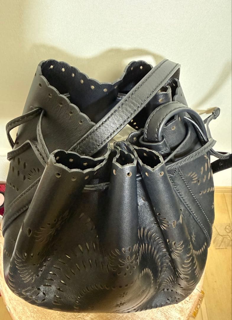 ポロラルフローレン カットワーク ネイティブ柄巾着ショルダーバッグ