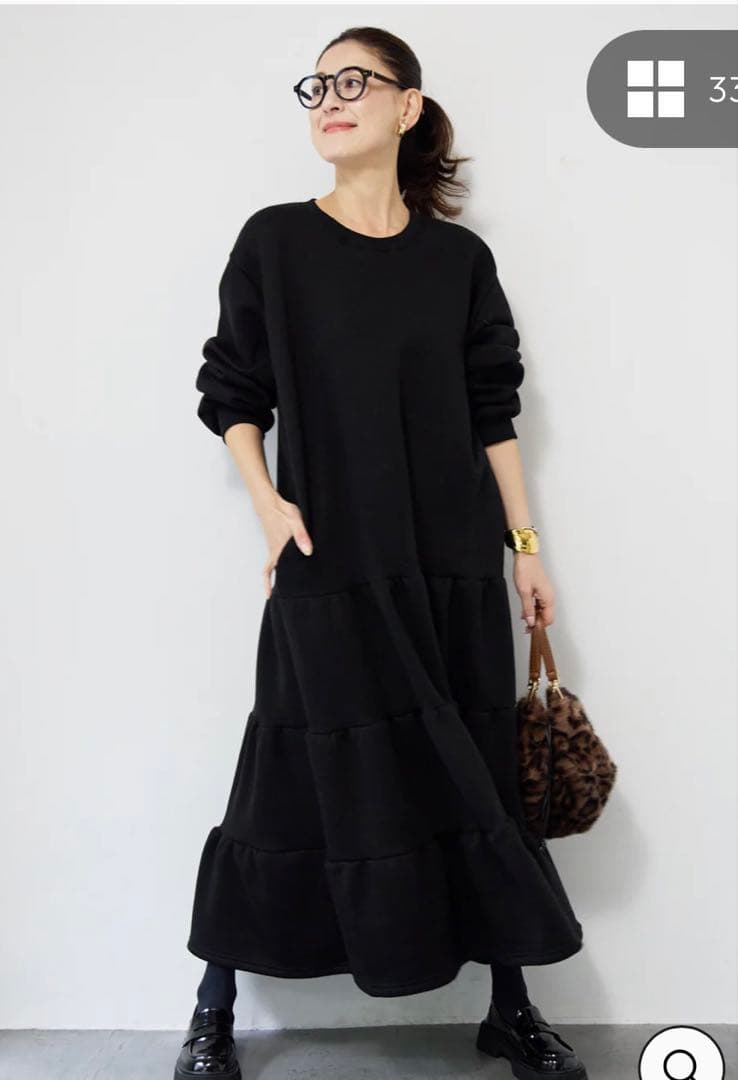 ティアードスウェットワンピース (グレー/ブラック)2点セット