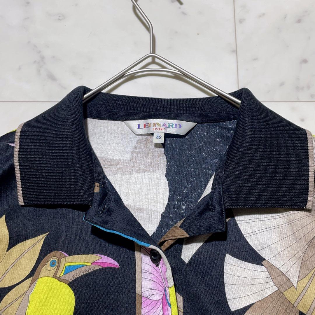 美品✨　レオナールスポーツ　半袖　ポロシャツ　LLサイズ　花柄　ピンク　大きめ