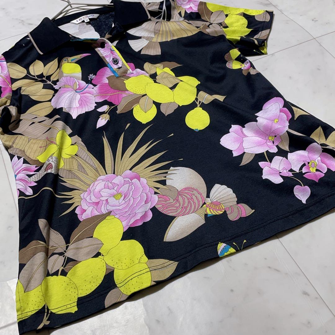 美品✨　レオナールスポーツ　半袖　ポロシャツ　LLサイズ　花柄　ピンク　大きめ