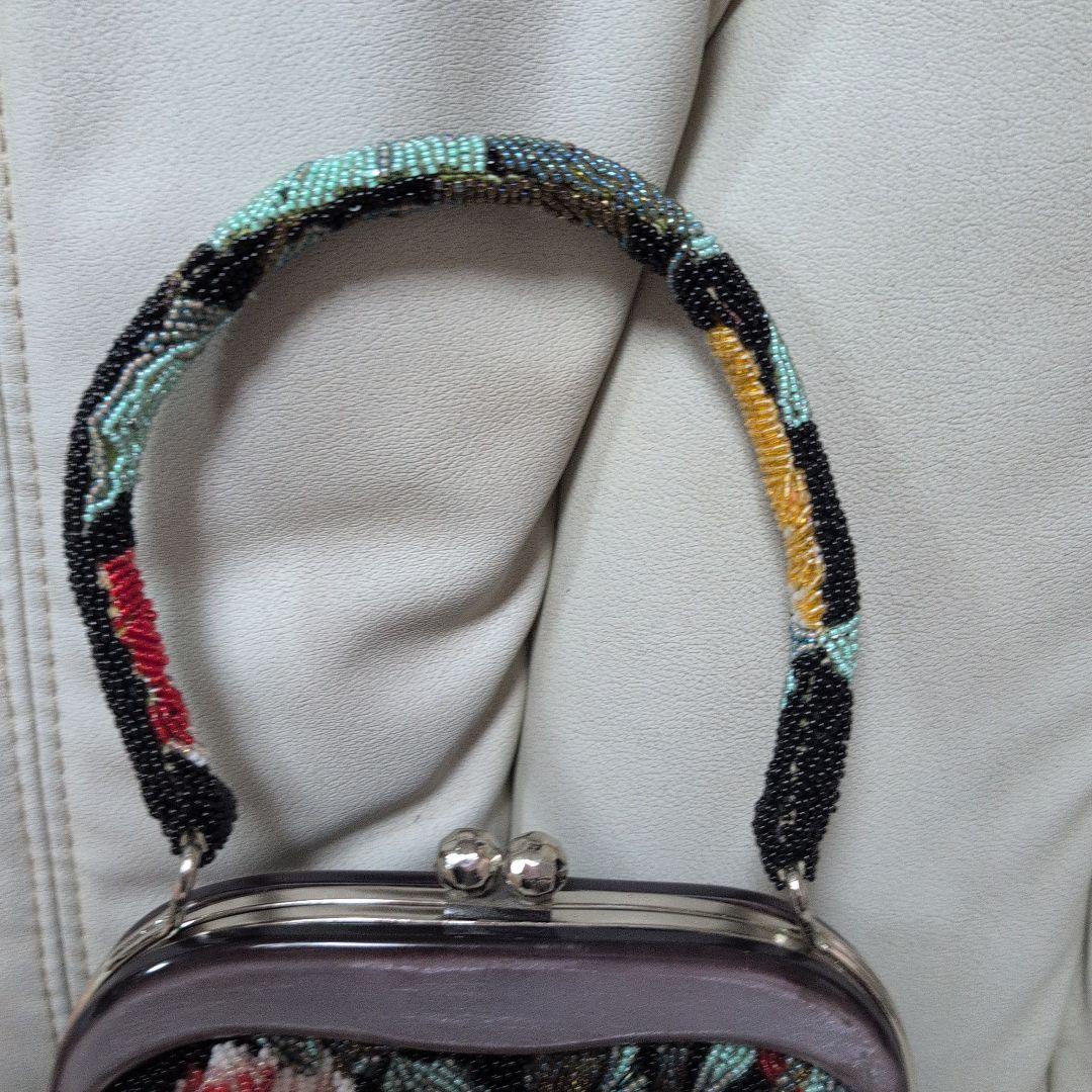 はな　ビーズ和装バック　花柄刺繍 　がま口バッグ　美品