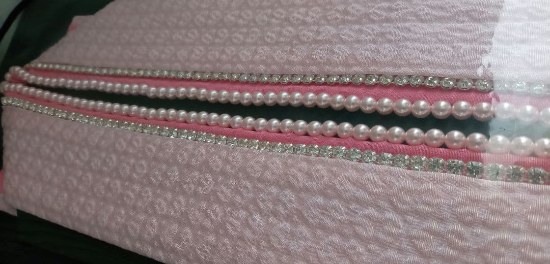 一蔵 重ね衿　パール ラインストーン　ピンク　二重　イチクラ　振袖　キラキラ