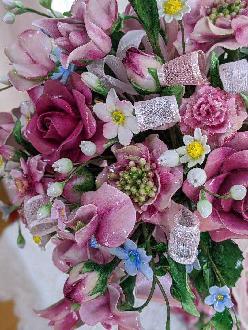 クレイフラワー♡ロココ調薔薇のフラワーアレンジメント♡ハンドメイド