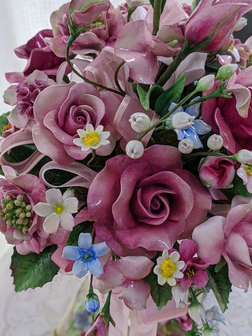 クレイフラワー♡ロココ調薔薇のフラワーアレンジメント♡ハンドメイド