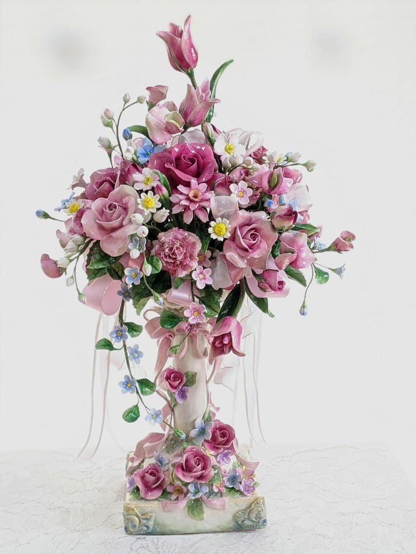 クレイフラワー♡ロココ調薔薇のフラワーアレンジメント♡ハンドメイド