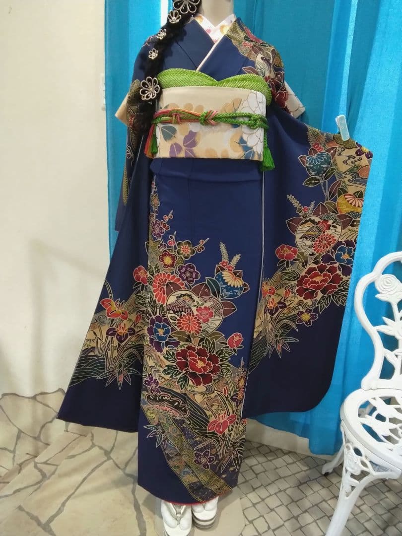 振袖フルセット、正絹紅型成人式、重ね衿、帯揚げ帯締め、西陣袋帯、襦袢、ガード加工