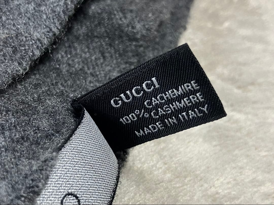 グッチ GUCCI マフラー カシミア100% チャコールグレー 140×26