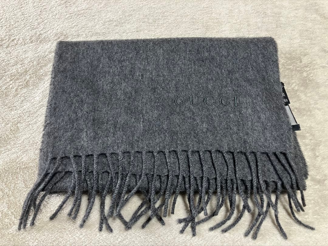 グッチ GUCCI マフラー カシミア100% チャコールグレー 140×26