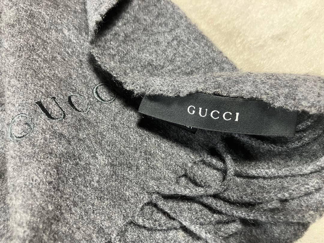 グッチ GUCCI マフラー カシミア100% チャコールグレー 140×26