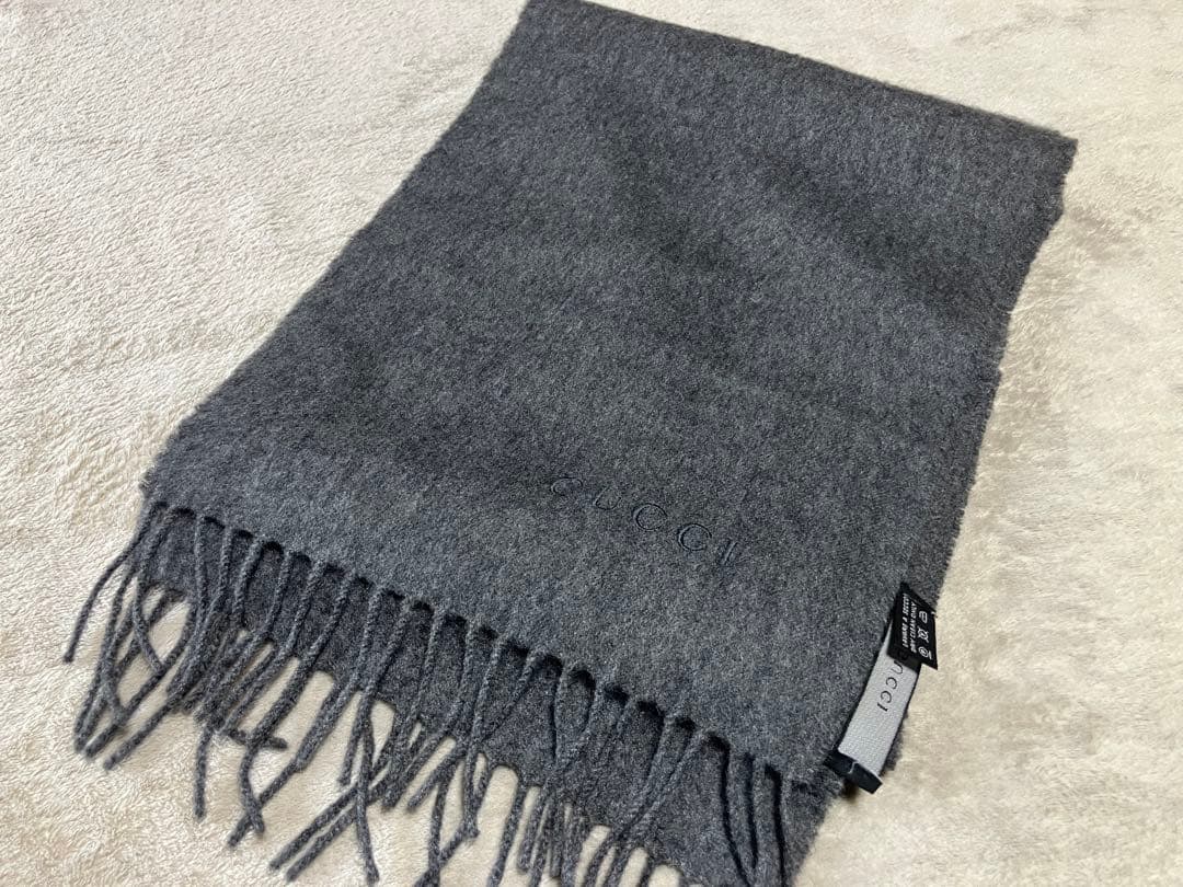 グッチ GUCCI マフラー カシミア100% チャコールグレー 140×26