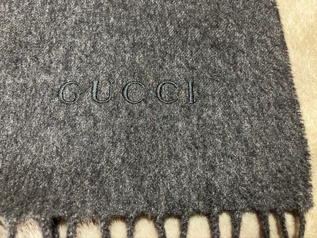 グッチ GUCCI マフラー カシミア100% チャコールグレー 140×26