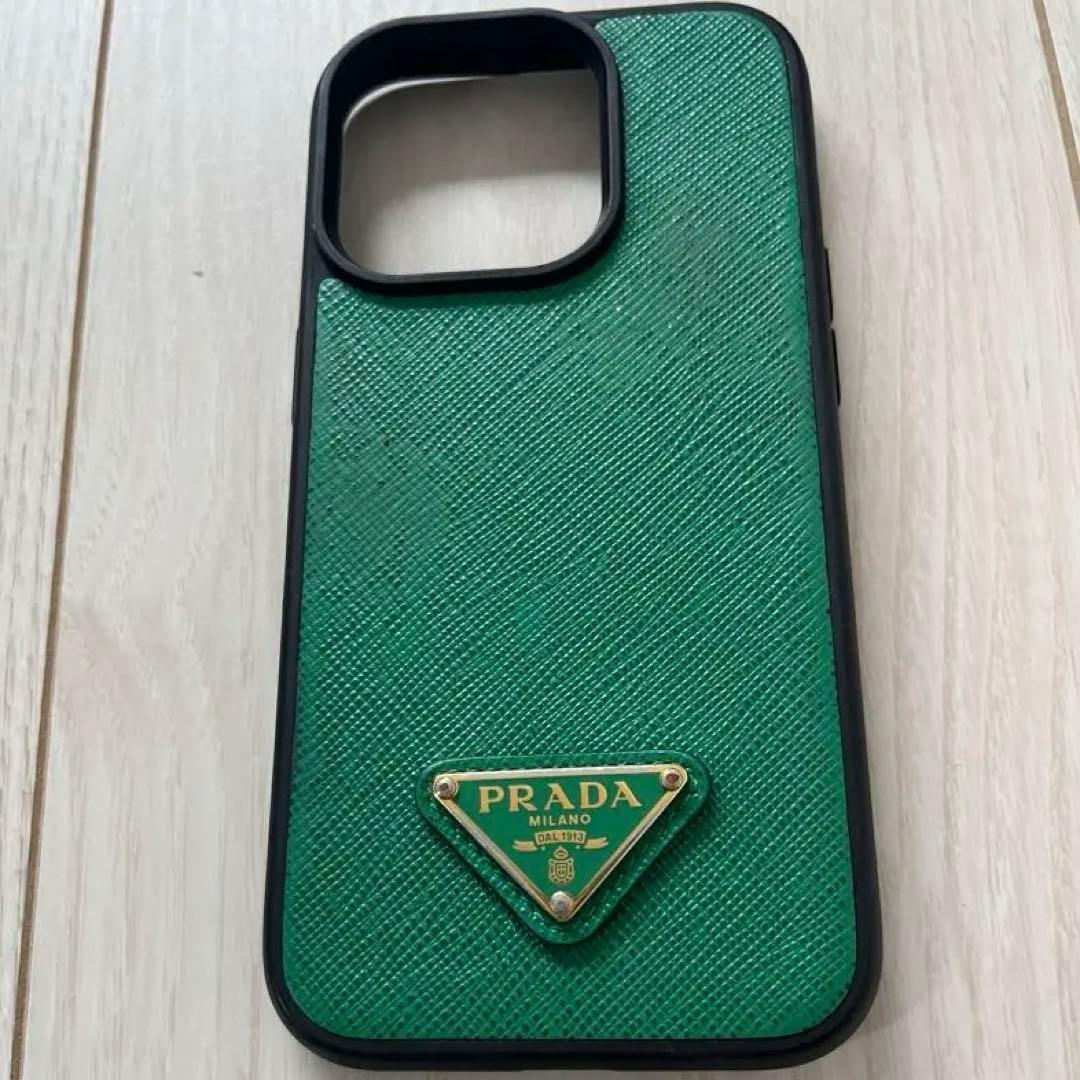 PRADA グリーンレザー iPhone14ケース　PRADAiPhoneケース