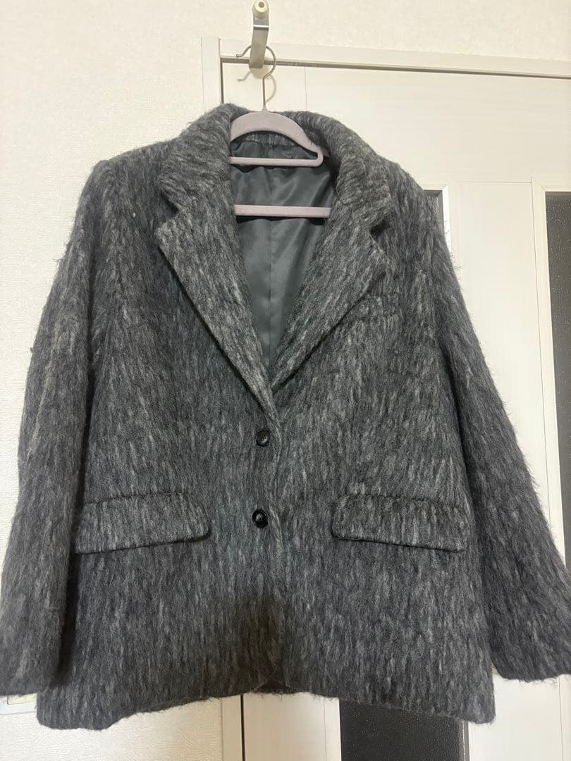 BASEMENT online モヘアシャギージャケットコート　グレー