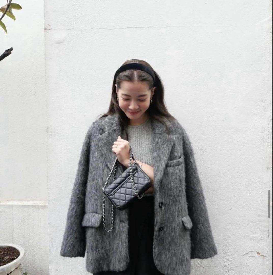 BASEMENT online モヘアシャギージャケットコート　グレー