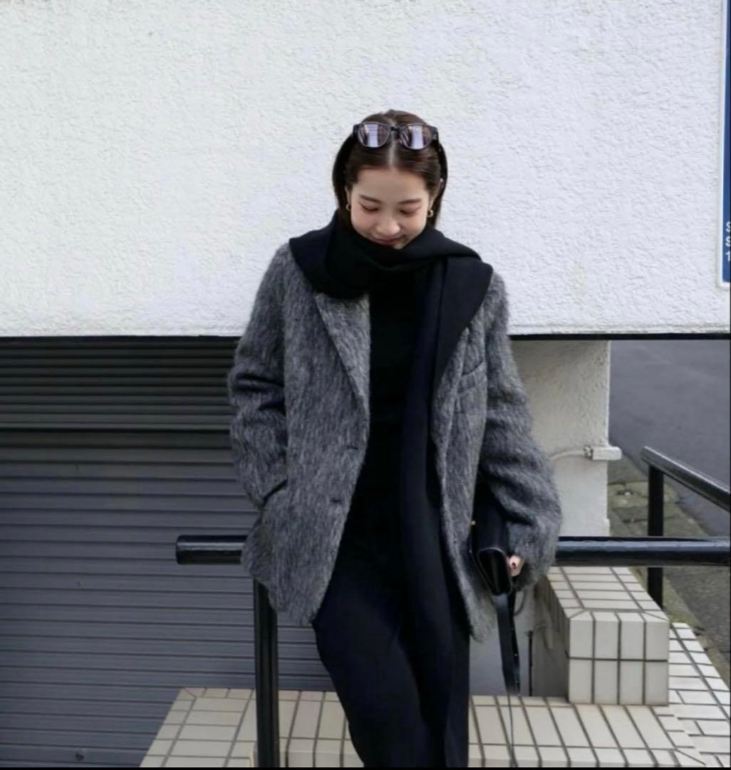 BASEMENT online モヘアシャギージャケットコート　グレー