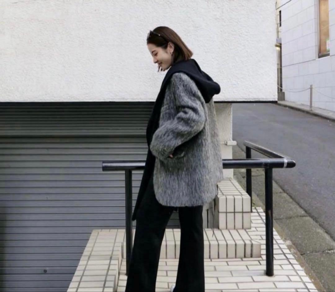 BASEMENT online モヘアシャギージャケットコート　グレー