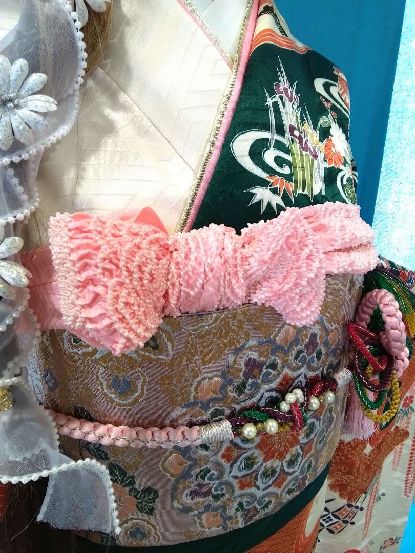 超お買得】振袖フルセット、正絹振袖成人式、重ね衿帯揚げ帯締め、西陣袋帯落款