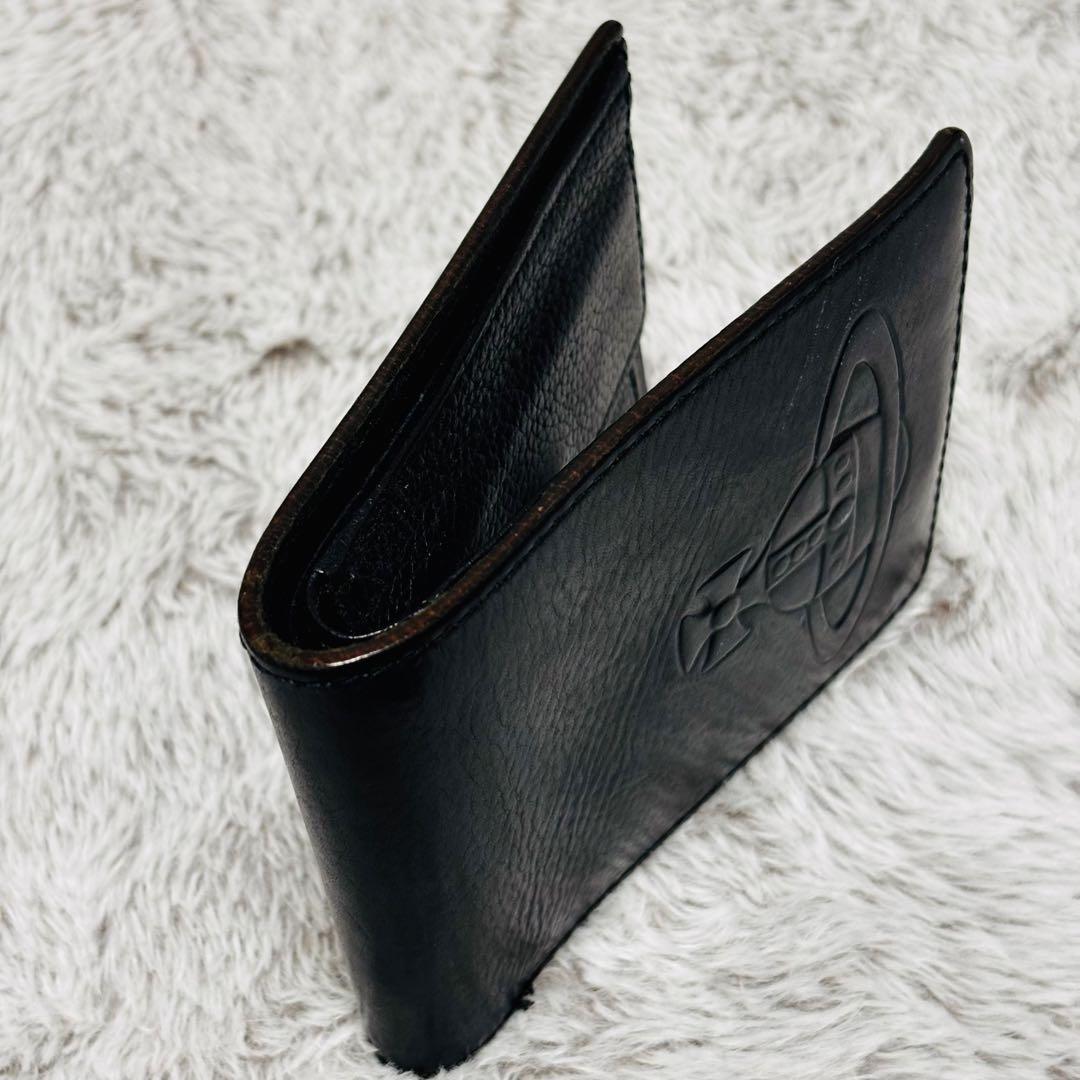 【良品】ヴィヴィアン・ウエストウッド オーブ　黒 レザー 二つ折り財布 型押し