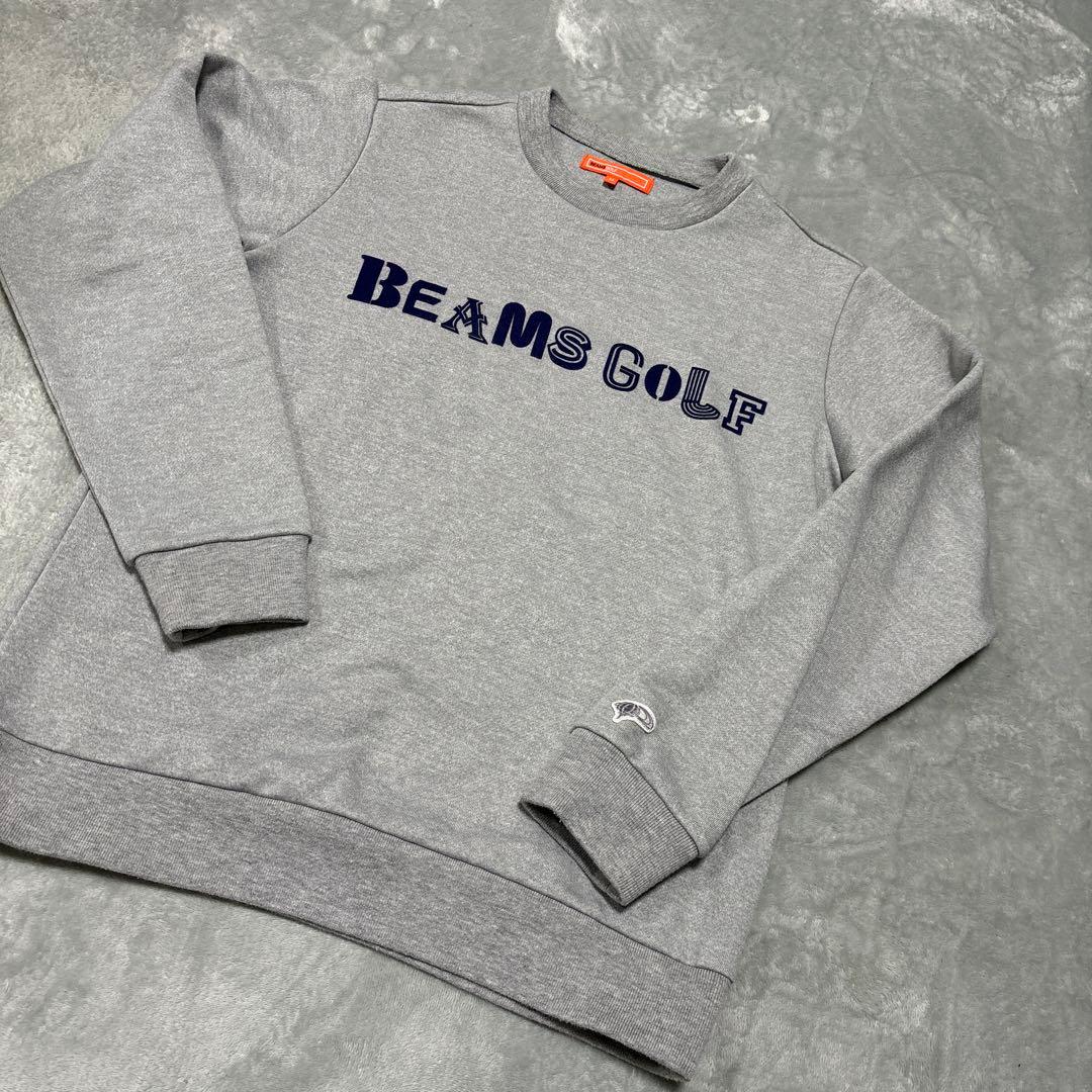 【ビームスゴルフ】秋冬 ロゴネーム×袖ロゴ 長袖ゴルフトレーナー グレー M