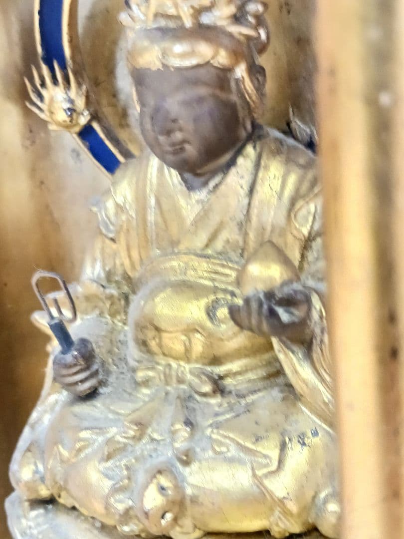 時代物　厨子　木彫　仏像　【蔵鍵と如意宝珠を持つ弁財天】　弁財天　仏教美術　金彩