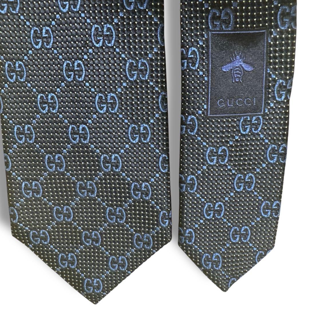 【美品】GUCCI グッチ　ネクタイ GG柄 蜂 ブラック現行タグ