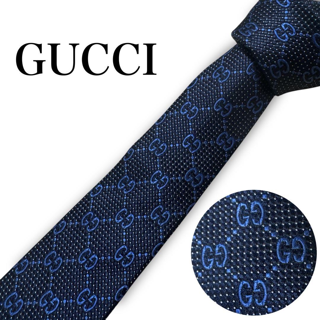 【美品】GUCCI グッチ　ネクタイ GG柄 蜂 ブラック現行タグ