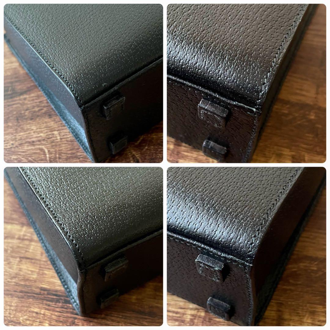 美品 グッチ バンブー レザー ハンド バッグ ビジネス シルバー 金具 黒