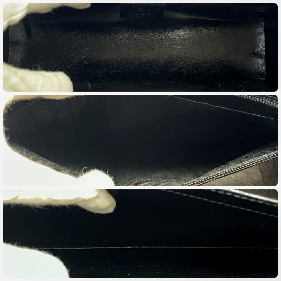 美品 グッチ バンブー レザー ハンド バッグ ビジネス シルバー 金具 黒