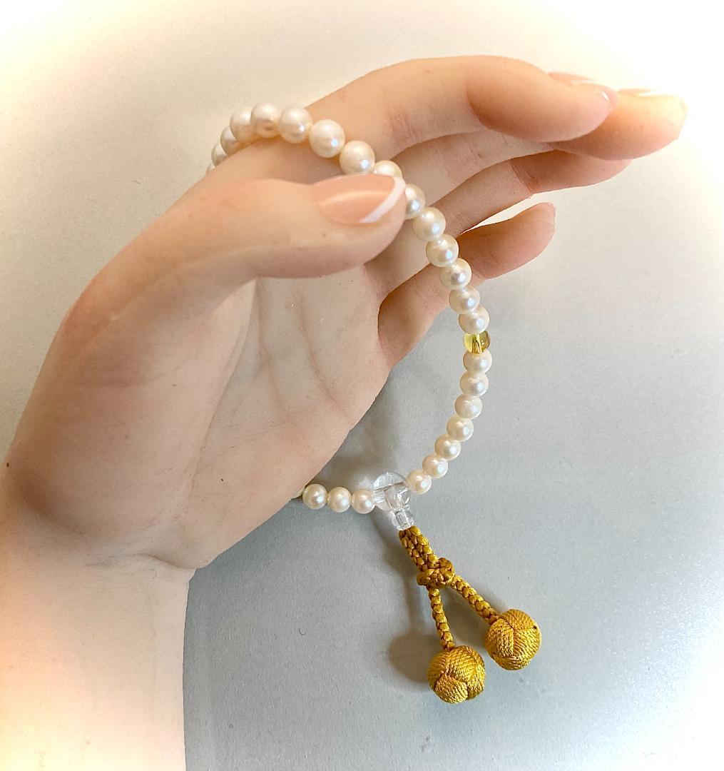 よれない 茶金房 あこや真珠 数珠 念珠 女性用全ての宗派で使用可能