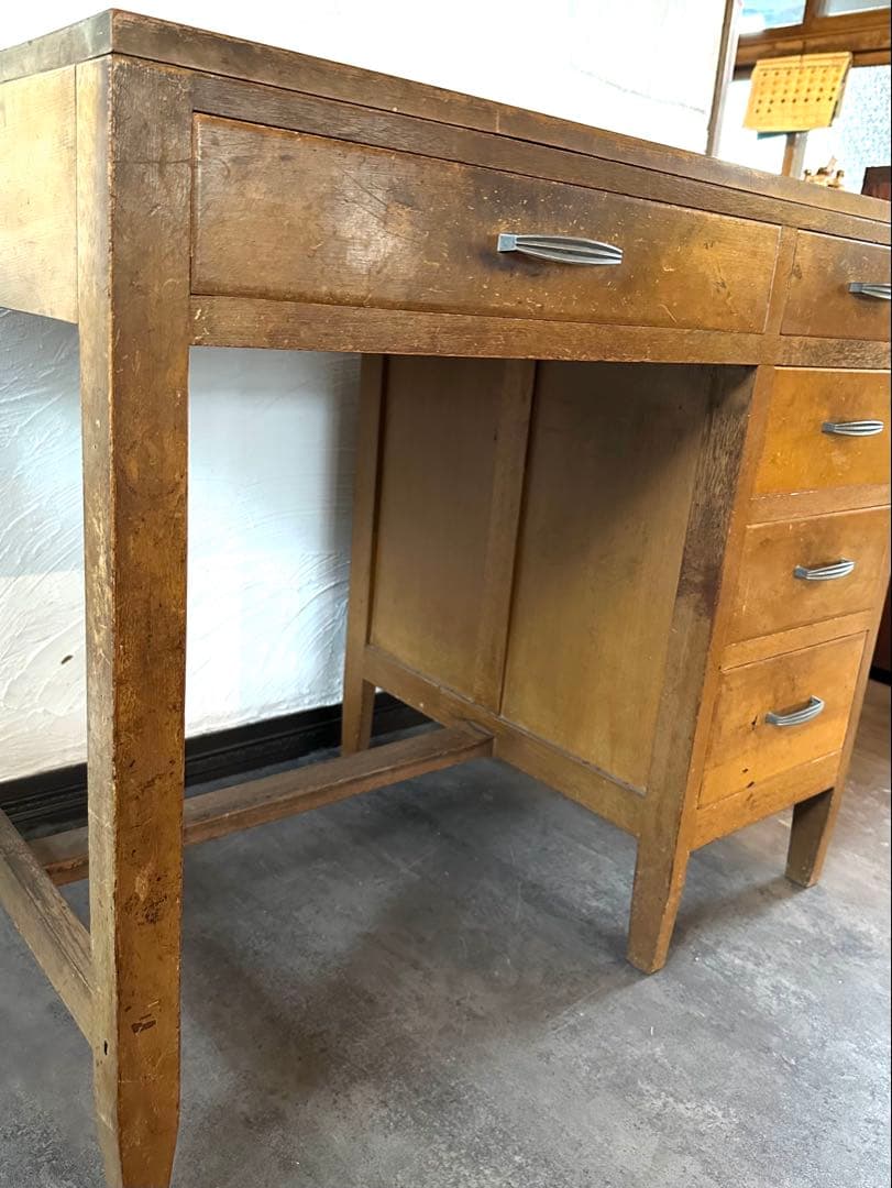 片袖机　古家具　昭和レトロ　木製デスク 文机　作業台