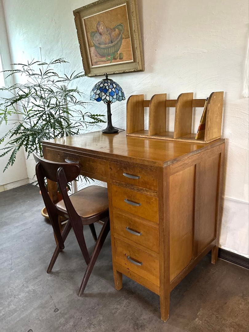 片袖机　古家具　昭和レトロ　木製デスク 文机　作業台