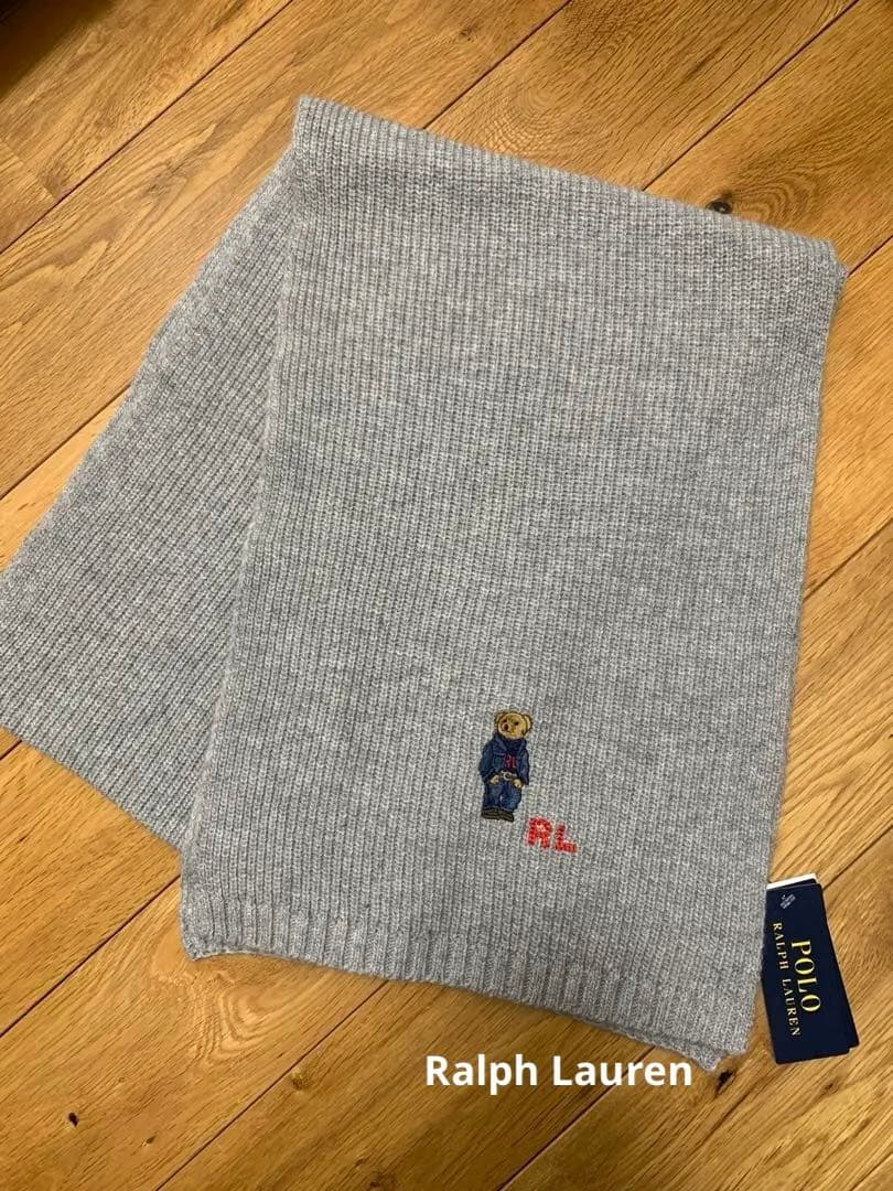 Ralph Lauren ラルフローレン 未使用 マフラー グレー ポロベア