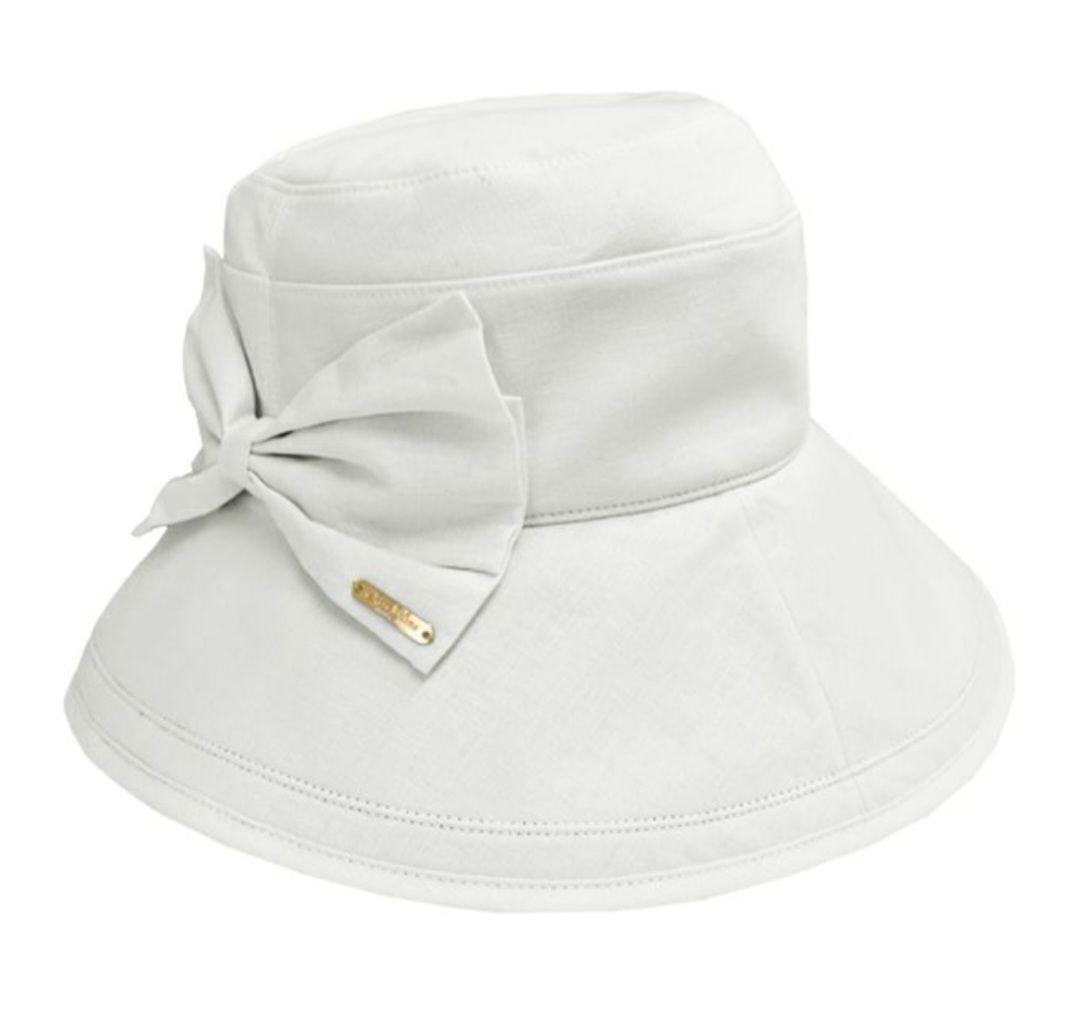 【未使用タグ付】芦屋ロサブラン リボンハット つば13cm つば裏遮光　ホワイト