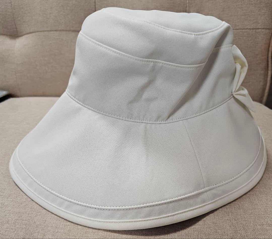【未使用タグ付】芦屋ロサブラン リボンハット つば13cm つば裏遮光　ホワイト