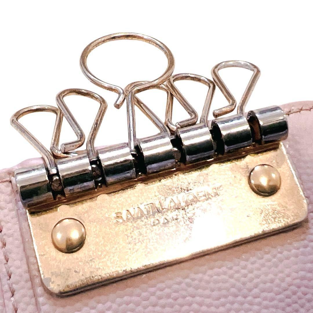 サンローラン キーケース カサンドラ 6連 ゴールド金具 ロゴ ピンクベージュ