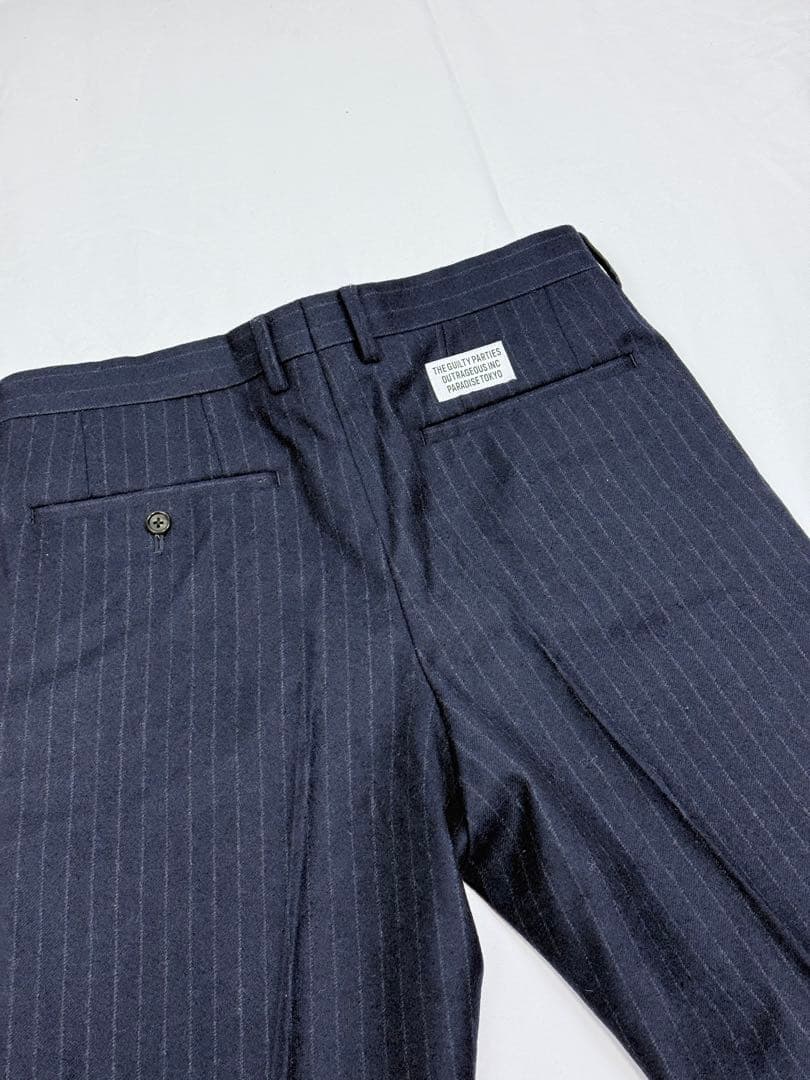 【極美品】WACKO MARIA カシミヤ混 スラックス L 紺 ストライプ