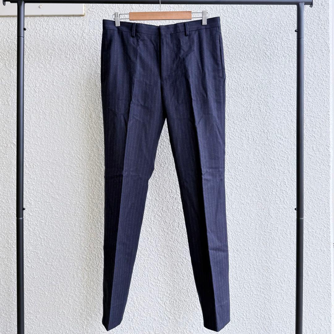 【極美品】WACKO MARIA カシミヤ混 スラックス L 紺 ストライプ
